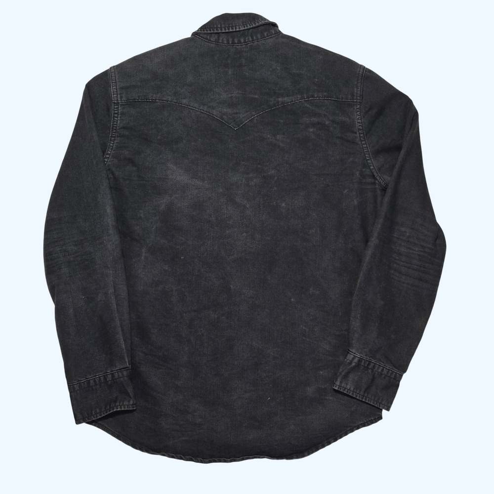 Levis Western Pearl Snap Black Denim Shirt Long Sleeve Standard Fit Mens Medium - Picture 5 of 7